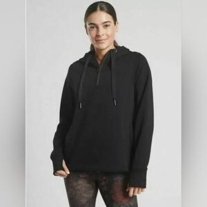 ATHLETA Cozy Karma 1/4 Zip Hoodie Sweatshirt Fleece Lined | Black Size Small